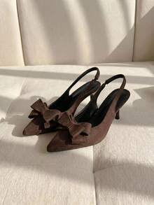 Resyla French Classic Elegant Bowknot Strap Sandals, Pointed Toe High Heels, Versatile Slip-On Sandals For Spring/Summer, Suitable For Commuting And Dresses - Coffee Brown - View 4