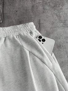AXEPEAK Men's Solid Color Drawstring Waist Wide Leg Loose Casual Sweatpants - Grey - View 4