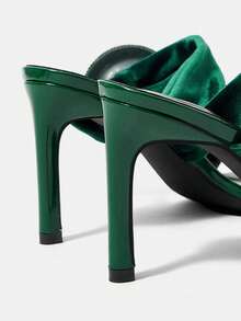 CUCCOO HITCHD Damen-Sandalen mit Strass, runder Schnalle und Schleifendekor, quadratischem Absatz, High Heels, französischer Leicht-Luxus-Stil, aus Lackleder und Wildleder, Grün, für Dates und Partys - Grün - Übersicht 5