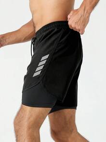 Coreblaze Men's Geometric Print Drawstring Waist Pocket Sports Shorts - Black - View 1
