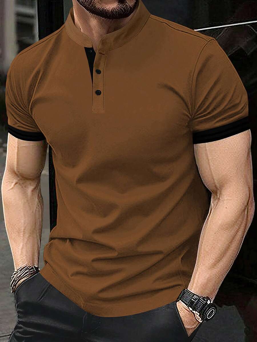 Manfinity Homme 男士夏季 Polo 衫,成熟休閒風 - 棕色 - 查看 1