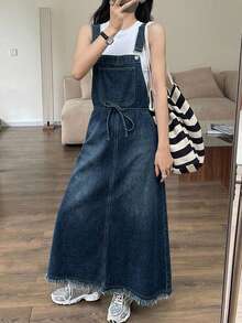 DAZY Women's Casual Washed Long Denim Dress - Blue - View 2