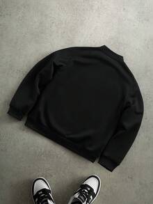Manfinity Homme Men's Plus Size Letter Print Denim Baseball Collar Jacket - Black - View 2