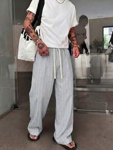 STEELVANCE 男士抽繩腰條紋寬鬆休閒長褲 - 淺色水洗藍 - 查看 1