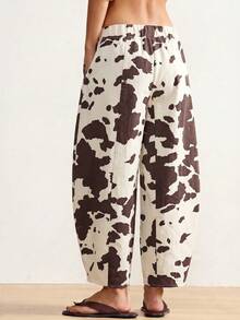 Bohemela Women's Cow Print Elastic Waist Tapered Jeans - Multicolor - View 2