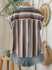 EMERY ROSE Camisa casual de vacaciones con rayas y bolsillo - Multicolor - Ver 2
