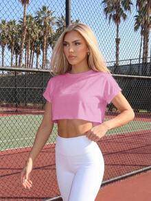 Fluxe Solid Color Knit Round Neck Loose Cropped Casual Women T-Shirt 100 Percent Cotton Clothing Women Crop Tops Comfortable Crop Top Pink Crop Top Women Crop Tops Women Tshirt,Summer Outfits,Summer Clothes,Spring Outfit Women,Party Outfit,Beach Outfits For Women,Beach Outfits,Casual Sets For Women,Vacation Outfits Women,Beach Vacation Outfits For Women,Summer Holiday Outfits,Women's Sportswear,Workout Sets For Women,Summer Top, Pink Top - Pink - View 10