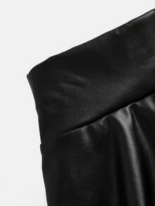 SHEIN 青少年女孩秋冬新款 PU 黑色迷你裙褲，內建防走光短褲與口袋，返校季節穿搭 - 黑色 - 查看 5
