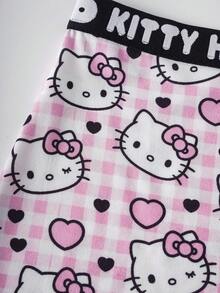 HELLO KITTY AND FRIENDS | SHEIN 女款格紋卡通印花內衣套裝 - 粉色 - 查看 5
