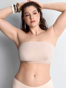 Slumbrini 大码女士杏色无肩带弧形度假风聚拢文胸内衣 - 杏色 - 查看 9
