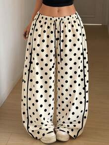 POPSWAY Damen-Lässig Hose in großen Größen mit Polka-Dot-Muster, elastischem Bund und Kordelzug, modischer Beinschnitt, geeignet für Frühling, Sommer, Herbst und Winter, für den Alltag und Pendeln - Verschiedenfarbig - Übersicht 3