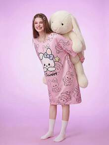 Notgurli Moo Moo House Dress Cute Rabbit Print Loose Women's Nightgown - Multicolor - View 5