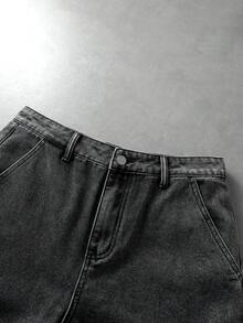 ROMWE MEN Street Life 男士休閒水洗工裝牛仔長褲 - 黑色 - 查看 4