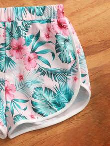 SHEIN Tween Girl Tropical Print Cami Top & Shorts & Tee - Multicolor - View 4