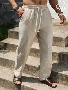 Manfinity Homme Men's Plus Size Casual Versatile Pure Cotton Long Pants - Khaki - View 3