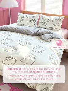 HELLO KITTY AND FRIENDS | SHEIN 3件組可愛卡通印花被套組，磨毛材質，柔軟保暖，多尺寸可選，適用單人床/雙人床/加大雙人床/特大雙人床 - 米白色 - 查看 8
