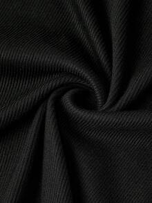 SHEIN Clasi Women's Solid Color Ribbed Crew Neck Button Decor Lace Trim High Elasticity Slim Fit T-Shirt, Casual Elegant Daily Inner Layer Date Black Summer - Black - View 6