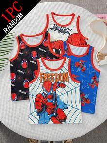 SHEIN 1 Set Young Boy Cartoon Superhero Sleeveless Tank Top Blind Box Style 4-In-1 Soft Skin-Friendly Knitted Fabric 1 Piece Picked Randomly From 4 Styles - Multicolor - View 5