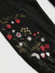 ROMWE Goth 森林哥德風植物蛇刺繡大尺碼短版無袖薄款開襟衫 - 黑色 - 查看 2