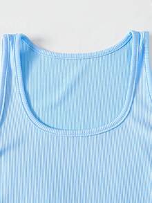 SHEIN Tween女孩長袖立領拉鍊T恤、背心、緊身褲3件式運動套裝，秋季/冬季穿搭 - 淺藍色 - 查看 9