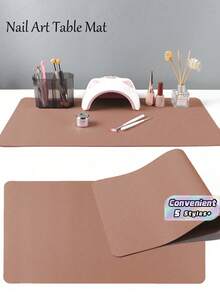 Waterproof And Durable Nail Art Table Mat, Made Of Waterproof And Soft PU Leather, Designed For Studio Tabletops And Foldable Nail Art Armrests. Ideal For Nail Artists In Salons And For Home Use. - brick red - View 1