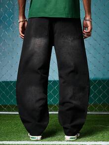 EVRINFINITE Men's Casual Vintage Loose Fit Jeans With Pockets - Black - View 3