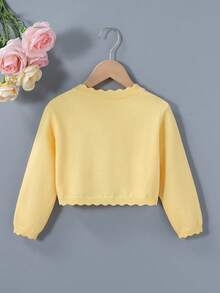SHEIN Elladie kids 女童休閒百搭素色開襟毛衣外套 秋季 - 黃色 - 查看 2