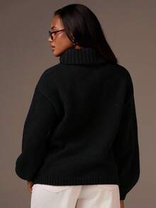 Athîral 女款休閒純色高領毛衣，秋冬款 - 黑色 - 查看 4