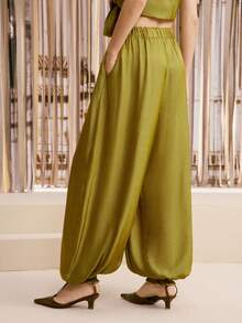Arave Damen Senfgrün Locker geschnittene elegante lange Hose - Grün - Übersicht 5