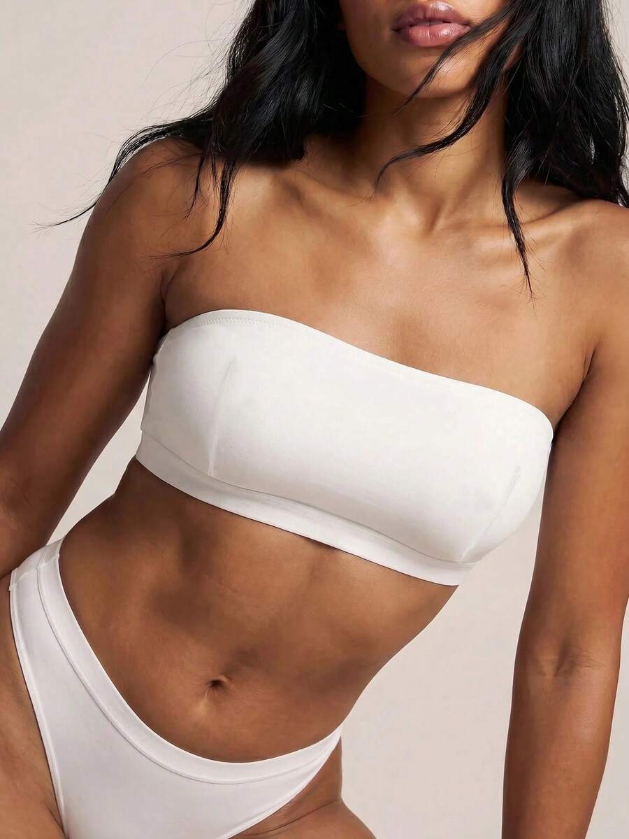 Barelissa Minimalistischer einfarbiger Cut Out Bandeau-BH - Weiss - Übersicht 1
