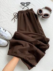 Comfortcana Plus Size Summer Versatile Drawstring Sweatpants Formal Jogging Vacation Chocolate Brown Casual Gym Office Jogging Gym - Brown - View 8