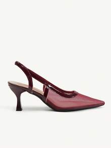 CUCCOO CHICEST Burgundy Mesh Pointed Kitten Heel Sandals, Slingback, Commuter Shoes - Burgundy - View 3