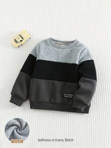 Cozy Pixies 男嬰裝飾編織標籤對比色拼接圓領長袖套頭運動衫 - 彩色 - 查看 5