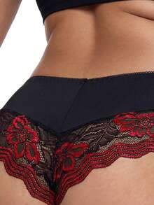 AltBold 1pc Sexy Black & Red Lace Patchwork Thong Panty - Multicolor - View 4