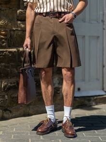 YOUESAWY YOUESAWY Men's Woven Casual Daily Relaxed Solid Color Shorts - Brown - View 4