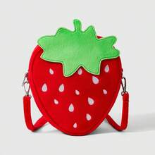 ROMWE Kawaii 毛絨草莓刺繡通勤百搭信使包 - 毛絨紅 - 查看 4