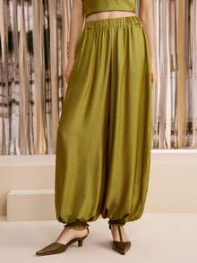 Arave Damen Senfgrün Locker geschnittene elegante lange Hose - Grün - Übersicht 1
