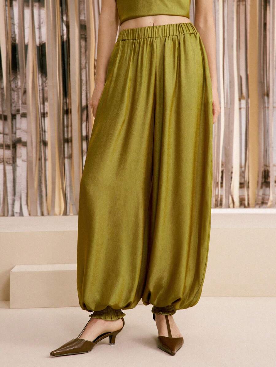 Arave Damen Senfgrün Locker geschnittene elegante lange Hose - Grün - Übersicht 1