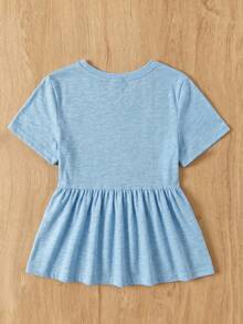 SHEIN EZwear 女款大尺碼圓領拼接A字版型純色棉質娃娃風T恤 - 淺藍色 - 查看 2