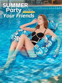 1pc Floating Pool Lounge Chair, Adult Inflatable Pool Hammock Chair, Pool Floating Bed Chair, Floating Pool Sofa With Blue Floral Pattern, Suitable For Summer Pool Party - Multicolor - View 8