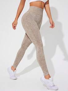 SHEIN Sports Ladies' Simple Sports Leggings Yoga Women Pants - Champagne - View 5
