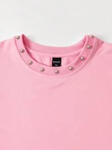 ROMWE MEN Men's Rivet Design Casual Versatile Daily Wear Top - Pink - View 2