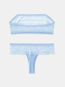 lacRébo Pastel Blue Lace Lingerie Set With Bandeau And Thong,Cute Style Sexy See Through Strapless Bra Bralette Sets - Blue - View 8