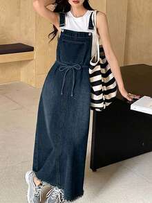 DAZY Women's Casual Washed Long Denim Dress - Blue - View 3