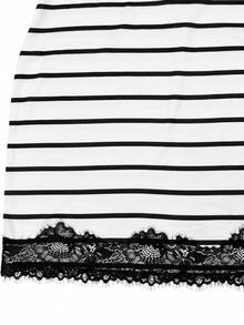 Franclia Vestido elegante de moda para mujer estilo costero chic sexy con encaje y patchwork a rayas negras y blancas, espalda descubierta y cuello halter, para salir de noche, vacaciones y verano - Blanco y Negro - Ver 5