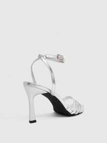 CUCCOO SZL Women's Adjustable Simple High-Heeled Sandals, Suitable For Daily Casual Wear, Spring Break, Easter, Prom - Silver - View 3