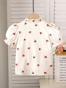 SHEIN Girls' Casual Purple Short Sleeve Cotton Blend Jacquard Fabric, Soft And Fluffy. New Fashion, Essential For Vacation And Travel. Suitable For Outings, Casual Wear And Parties - Beige - View 2
