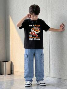 SHEIN Casuvi Kids 男童復古 2016 美學工裝長褲，水藍色，柔軟親膚棉質丹寧，兒童節畢業套裝，夏季休閒，校園穿搭 - 淺色水洗藍 - 查看 6