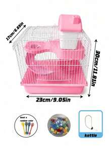 2-Layer Portable Hamster Cage - Mini Castle Habitat With Wheel, Water Bottle And Food Bowl - Ventilated Travel Cage For Hamsters/Mice - one-size - View 5