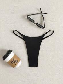 Oceva Bottom de bikini de unicolor para mujer, estilo simple de vacaciones en la playa - Negro - Ver 3
